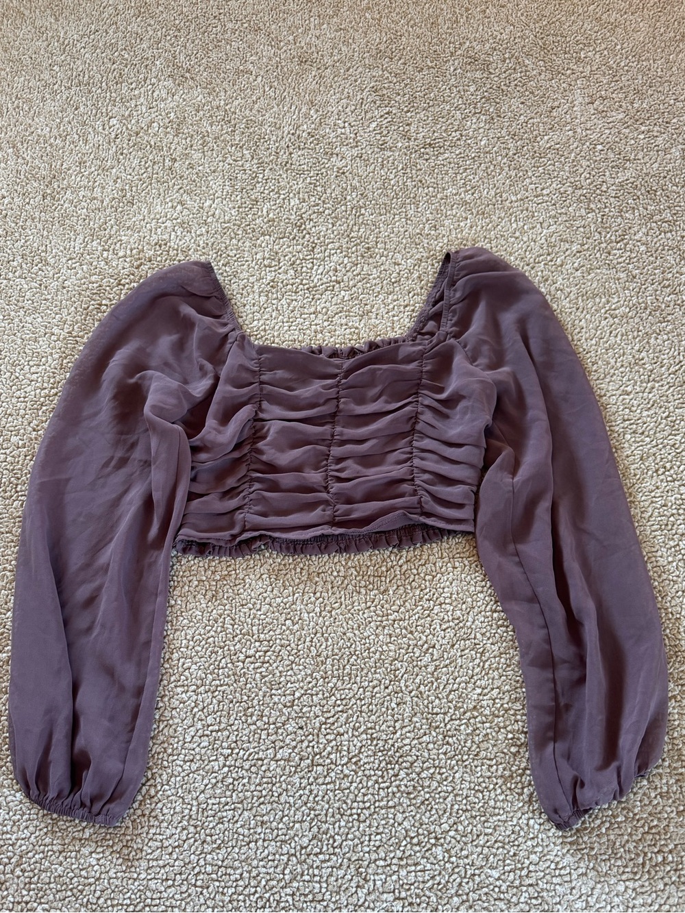 Altar’d State Mauve Ruched Smocked Puff Sleeve Crop Top Size Medium